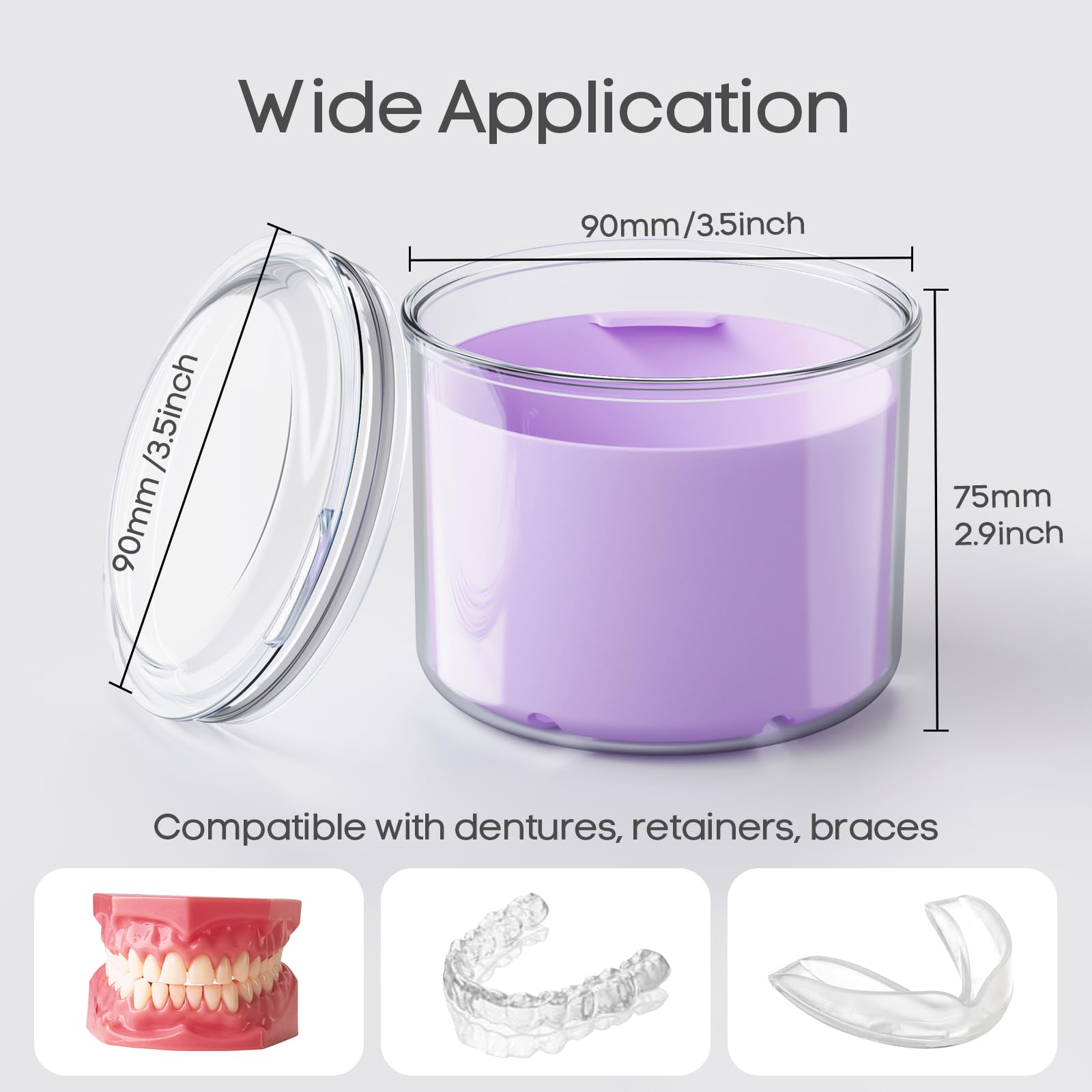 Open purple denture case showing interior compartments