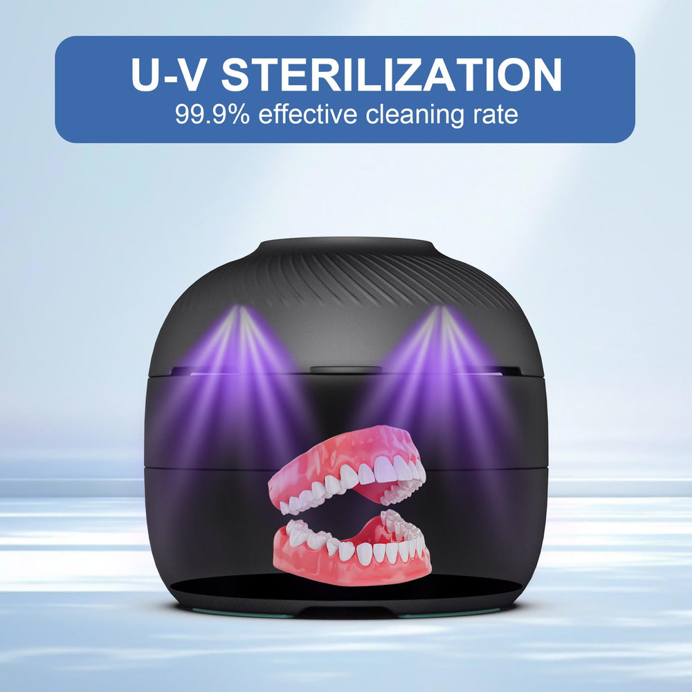 Built-in light function for sanitizing dentures and retainers