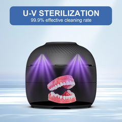 Built-in light function for sanitizing dentures and retainers