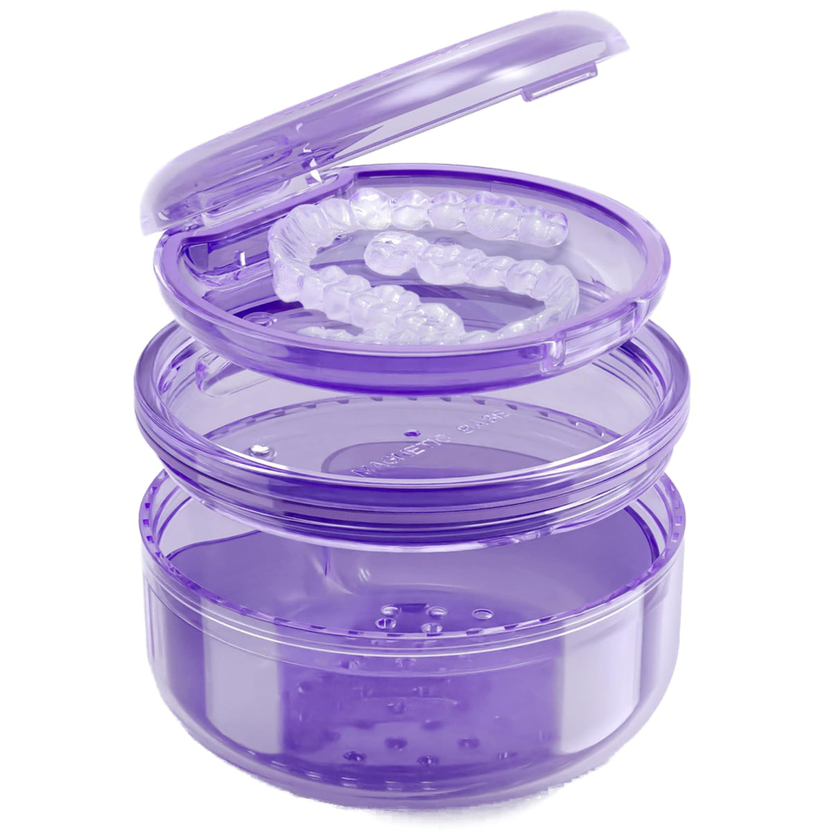 2-in-1 denture case with separate cleaning cup and storage compartment