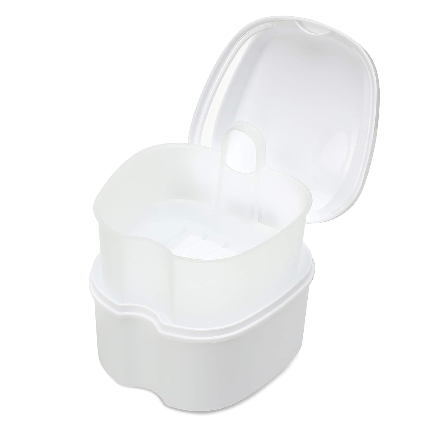 White denture case for portable storage