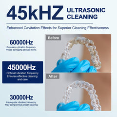 Inside view of ultrasonic cleaner emitting 45kHz cleaning action