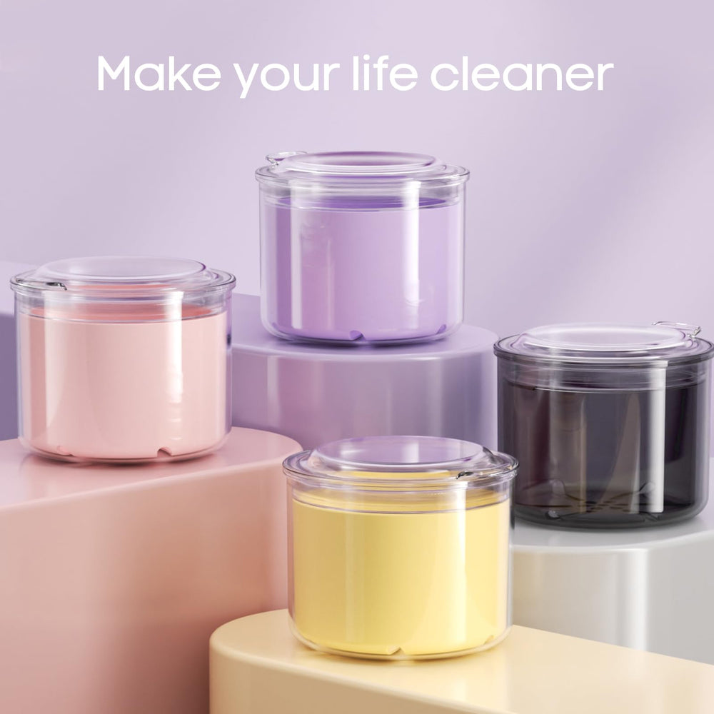 Purple denture cleaning holder box for dentures, retainers, and mouth guards