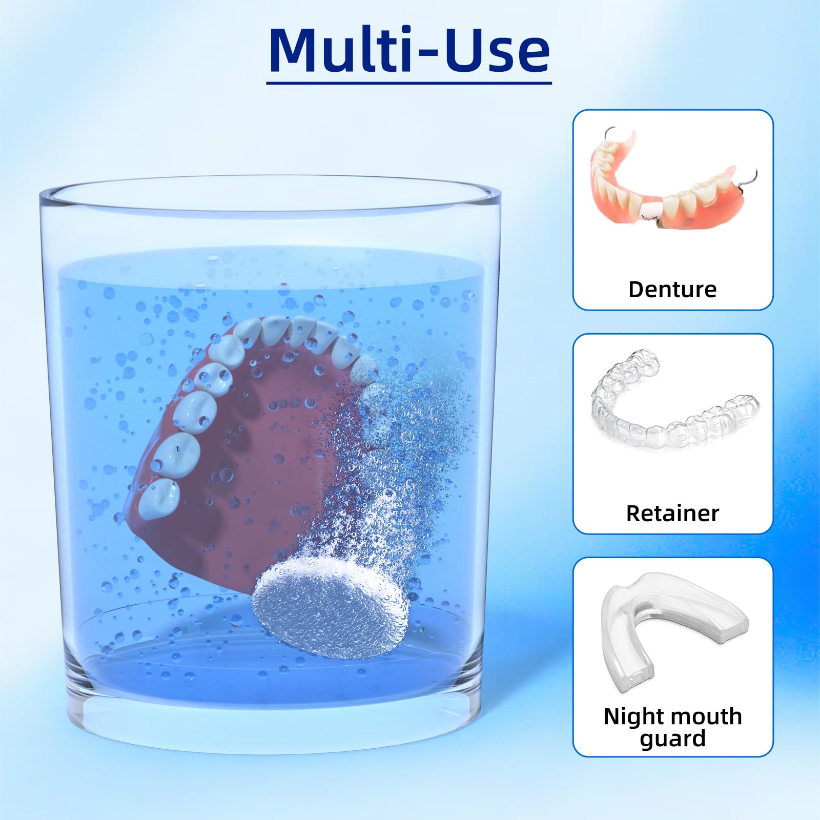 Close-up of mint-flavor denture cleaning tablet