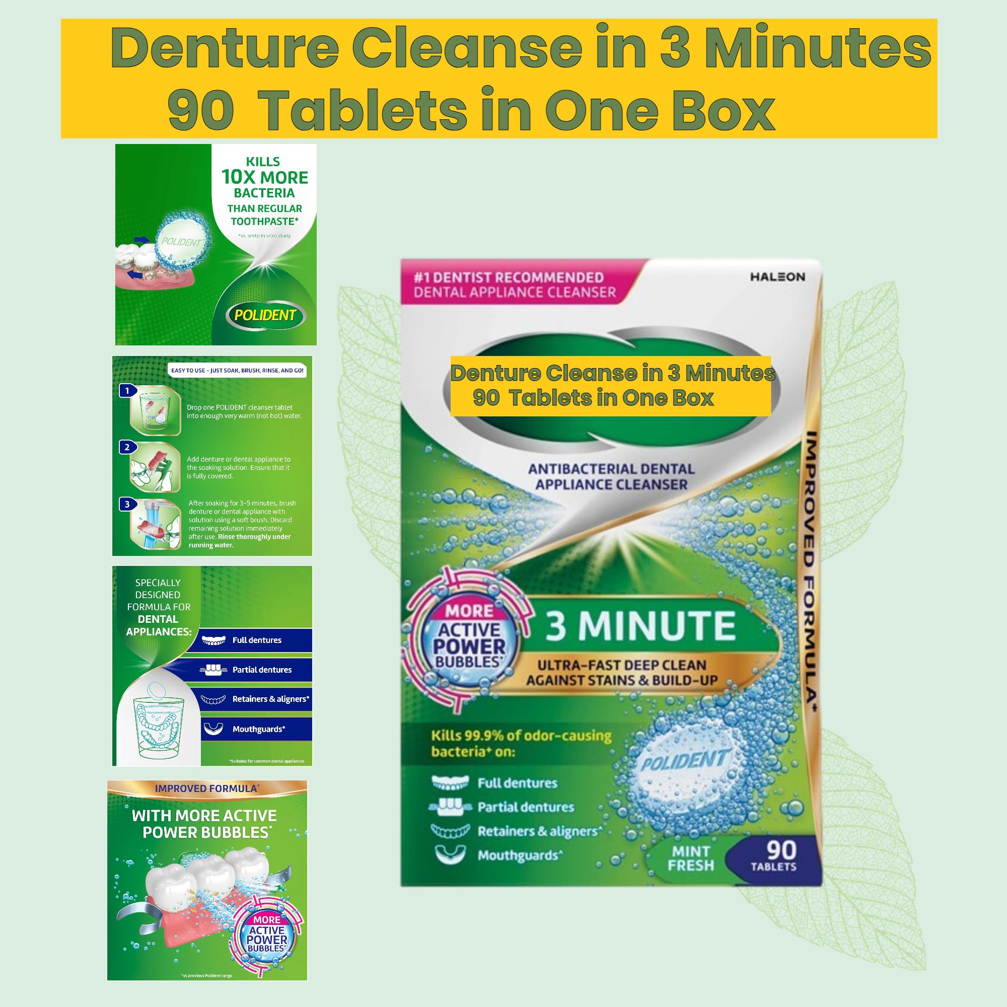 Denture cleaner tablets in packaging