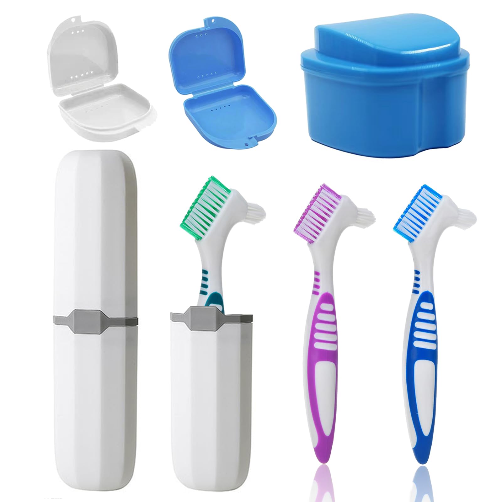 Denture Cleaning Kit with 3 brushes and carry case