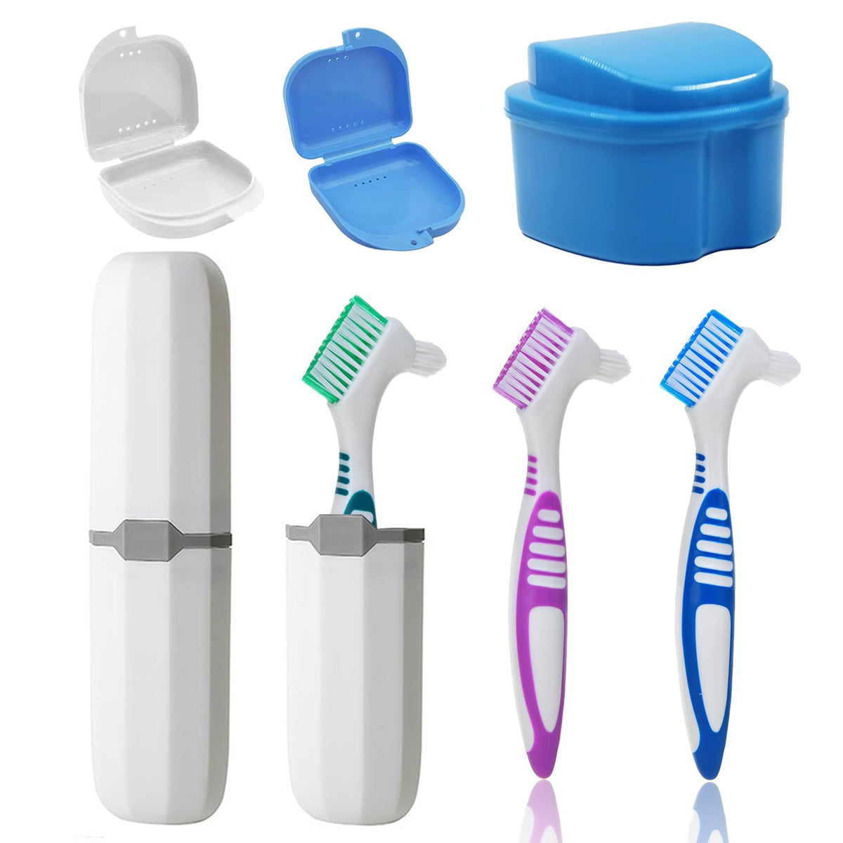 Denture Cleaning Kit with 3 brushes and carry case