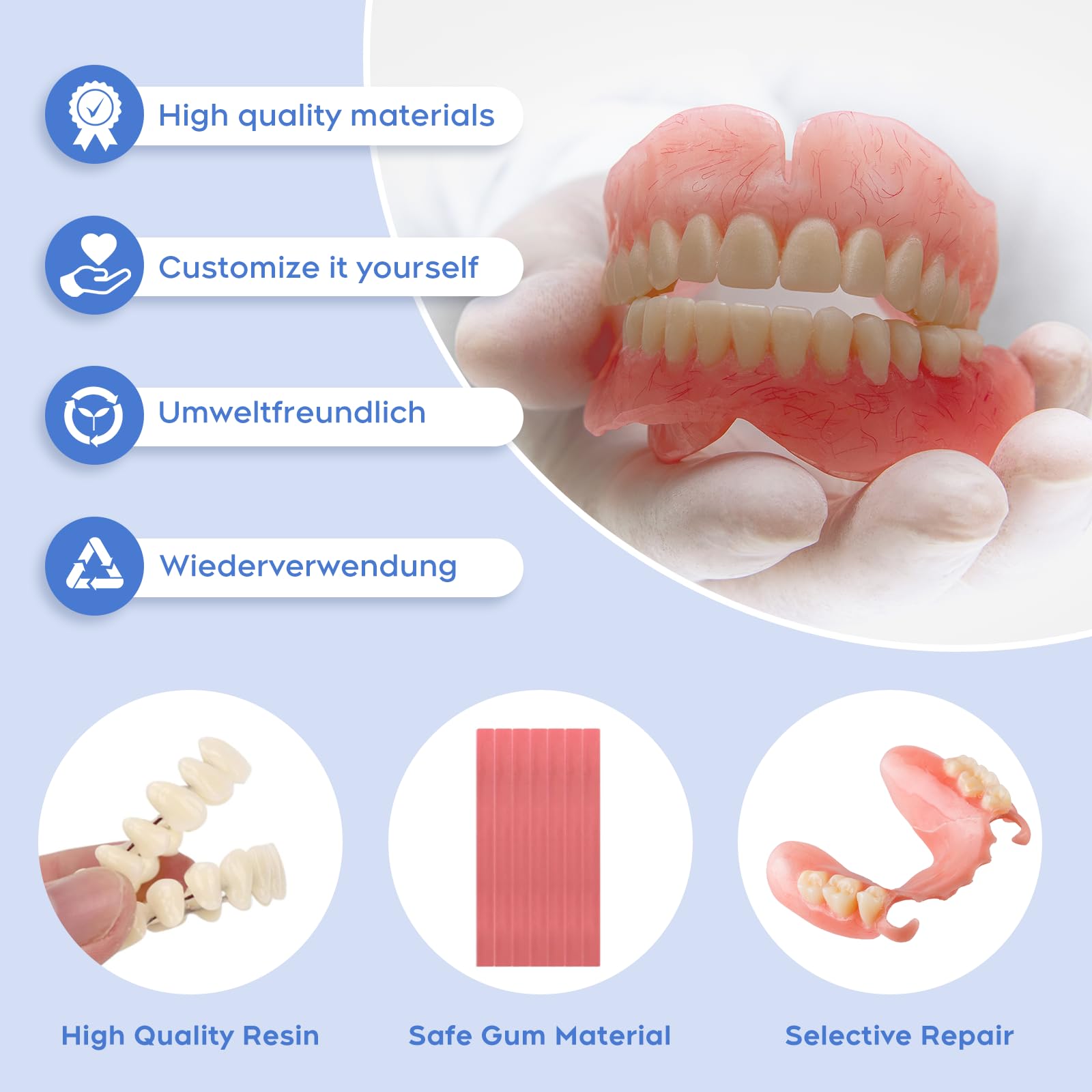 Gum-safe resin materials used in dentures