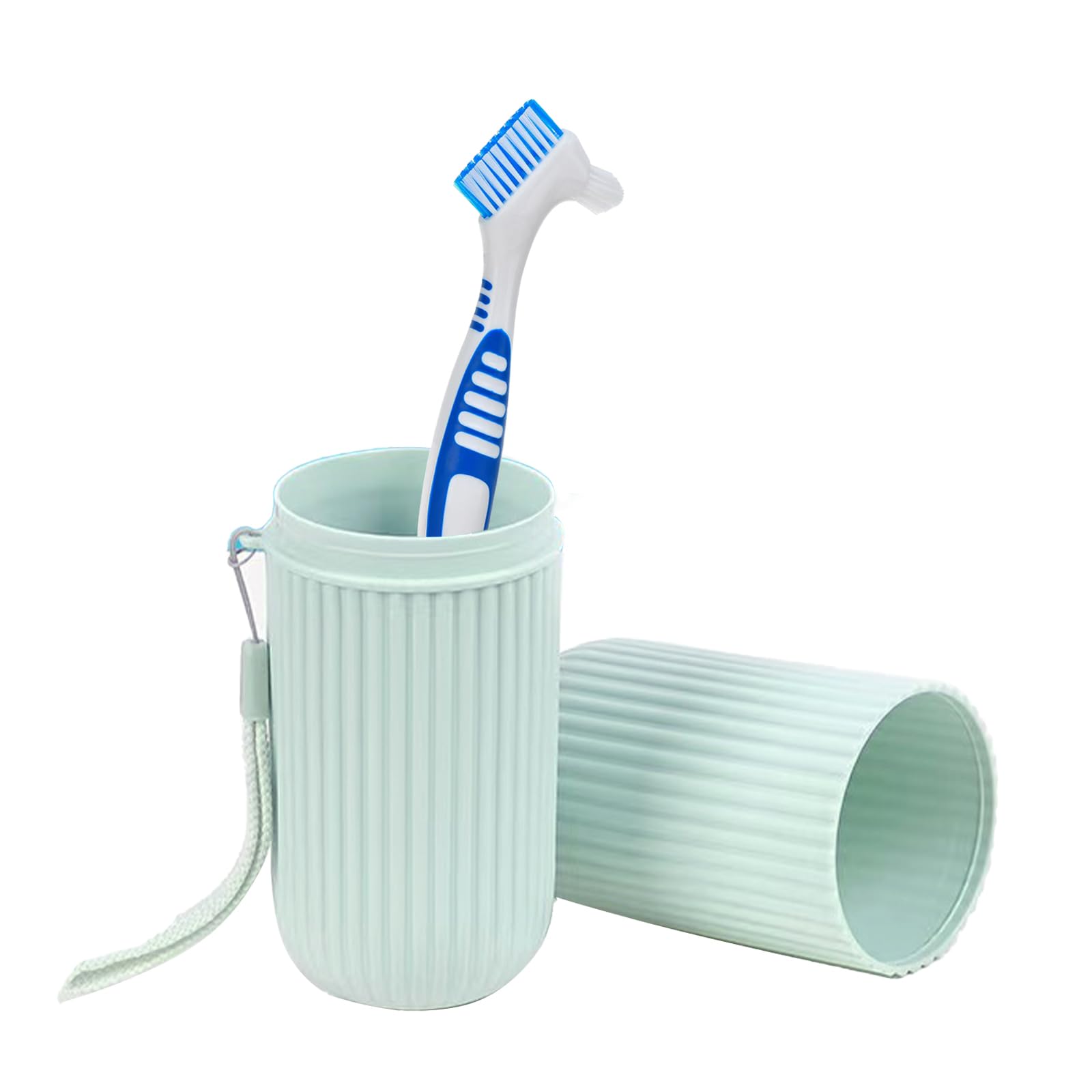 Denture kit package display showing brushes and cases