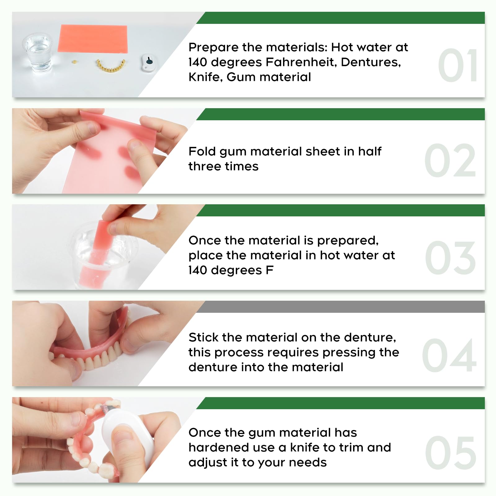 Reusable denture kit components for customization