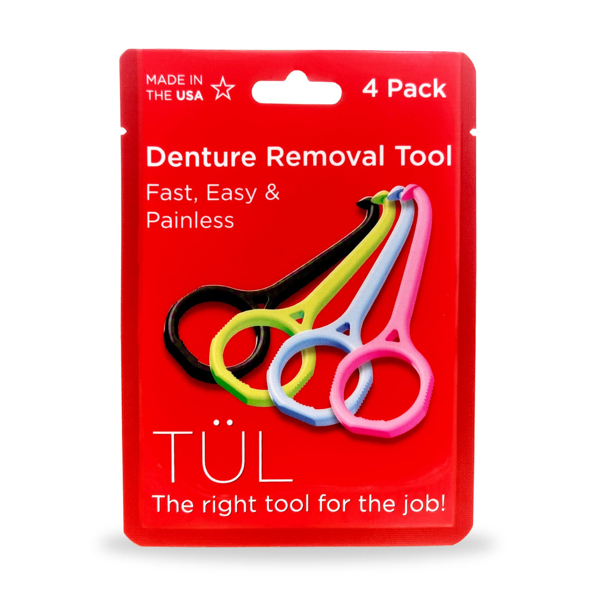 Denture removal tool 4-pack with non-slip grip