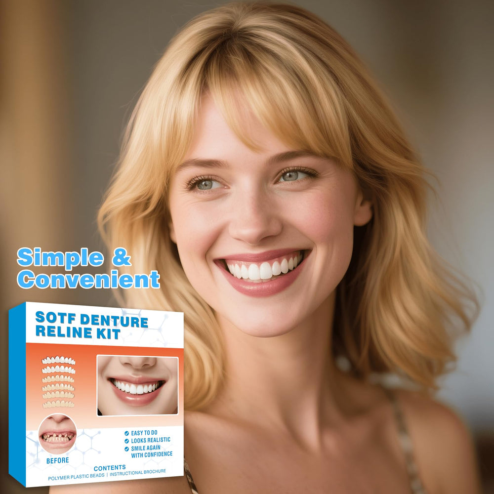 Flat lay of 5-piece denture repair kit components