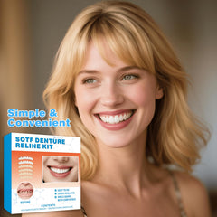 Flat lay of 5-piece denture repair kit components