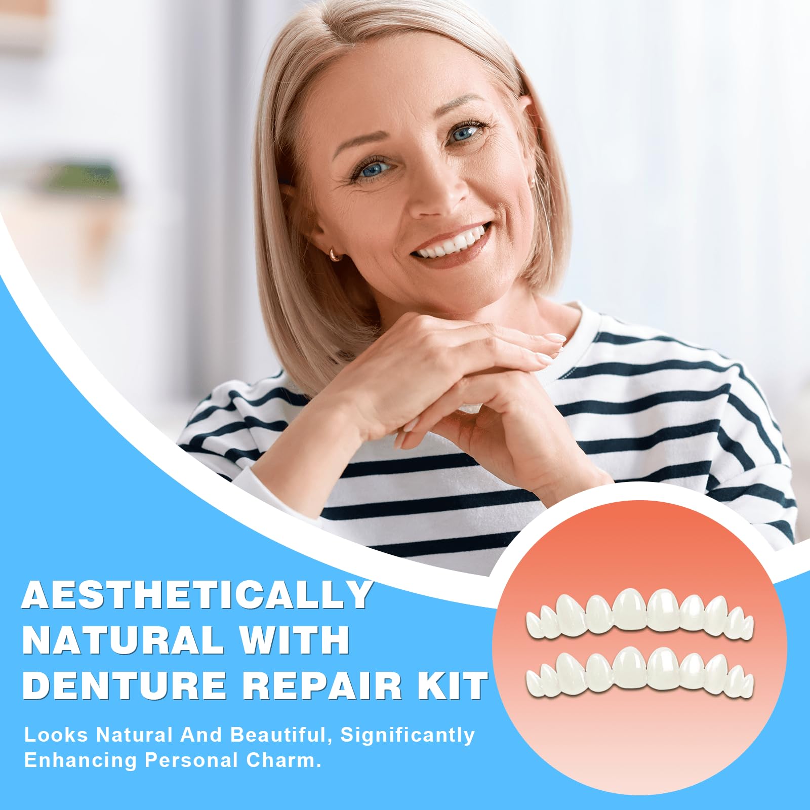 Person wearing repaired dentures for natural look