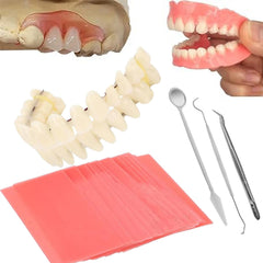 Front view of the DIY denture kit with components laid out.