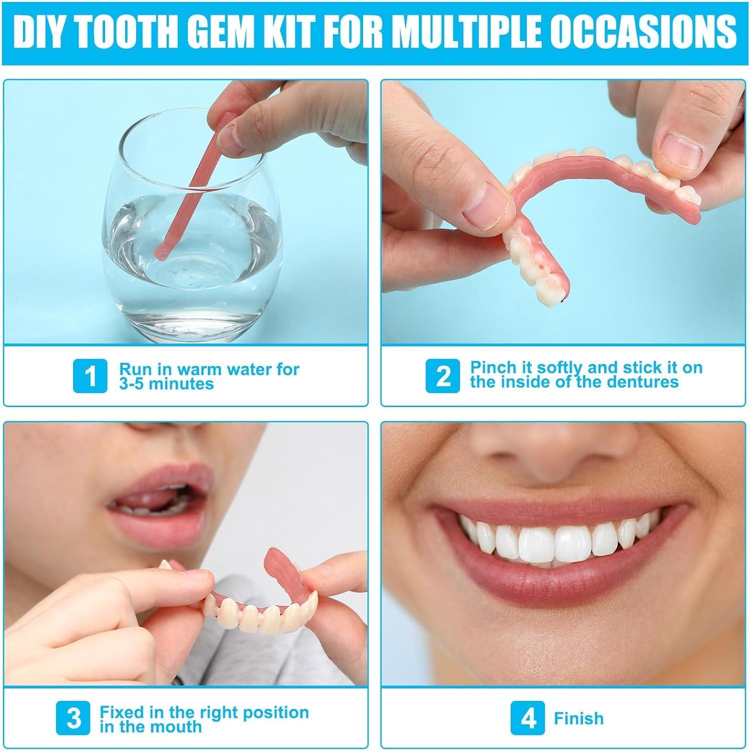 Tools and accessories included in the denture kit.