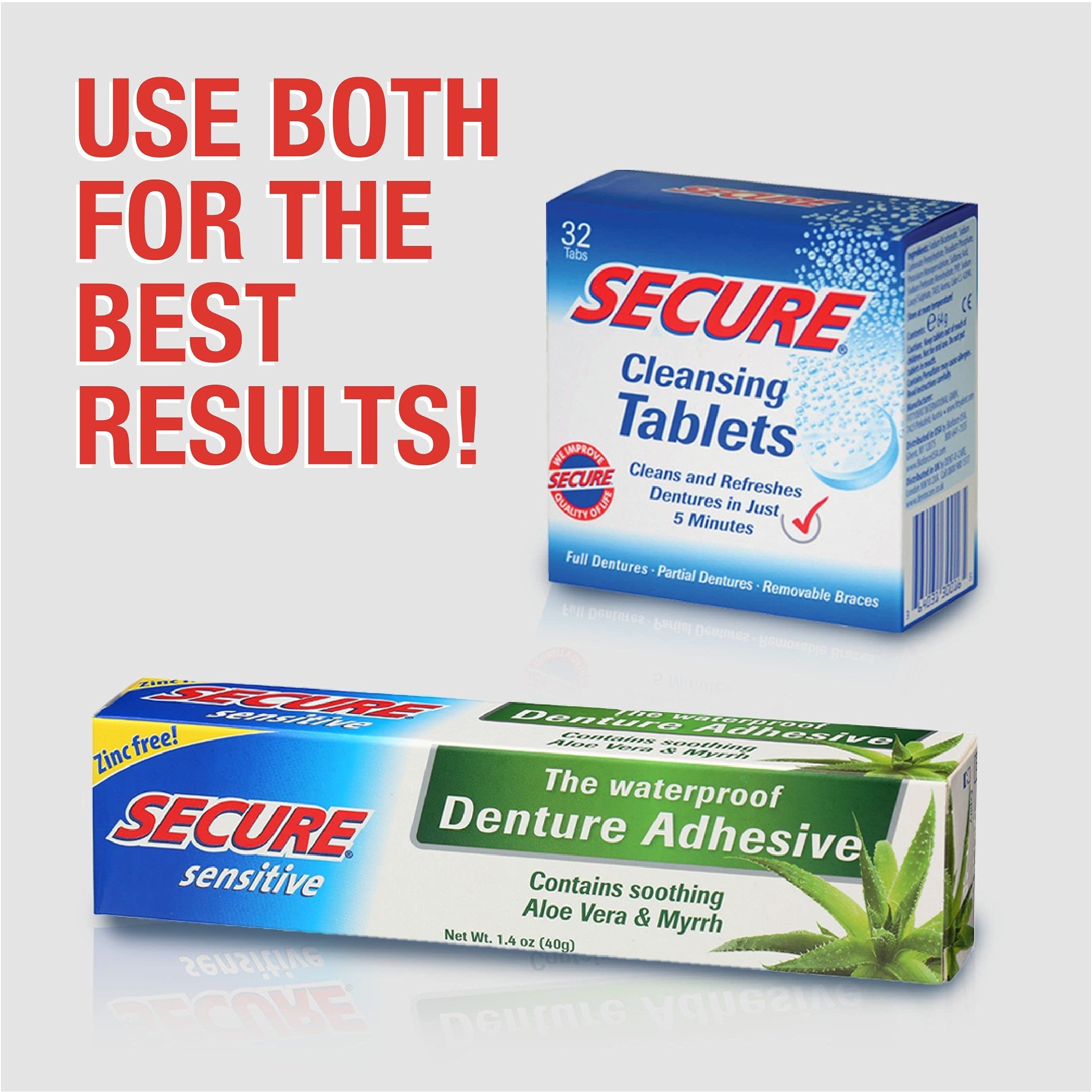 Retail box of denture adhesive 1.4 oz