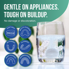 Dentures being cleaned with Denttach Clean tablets