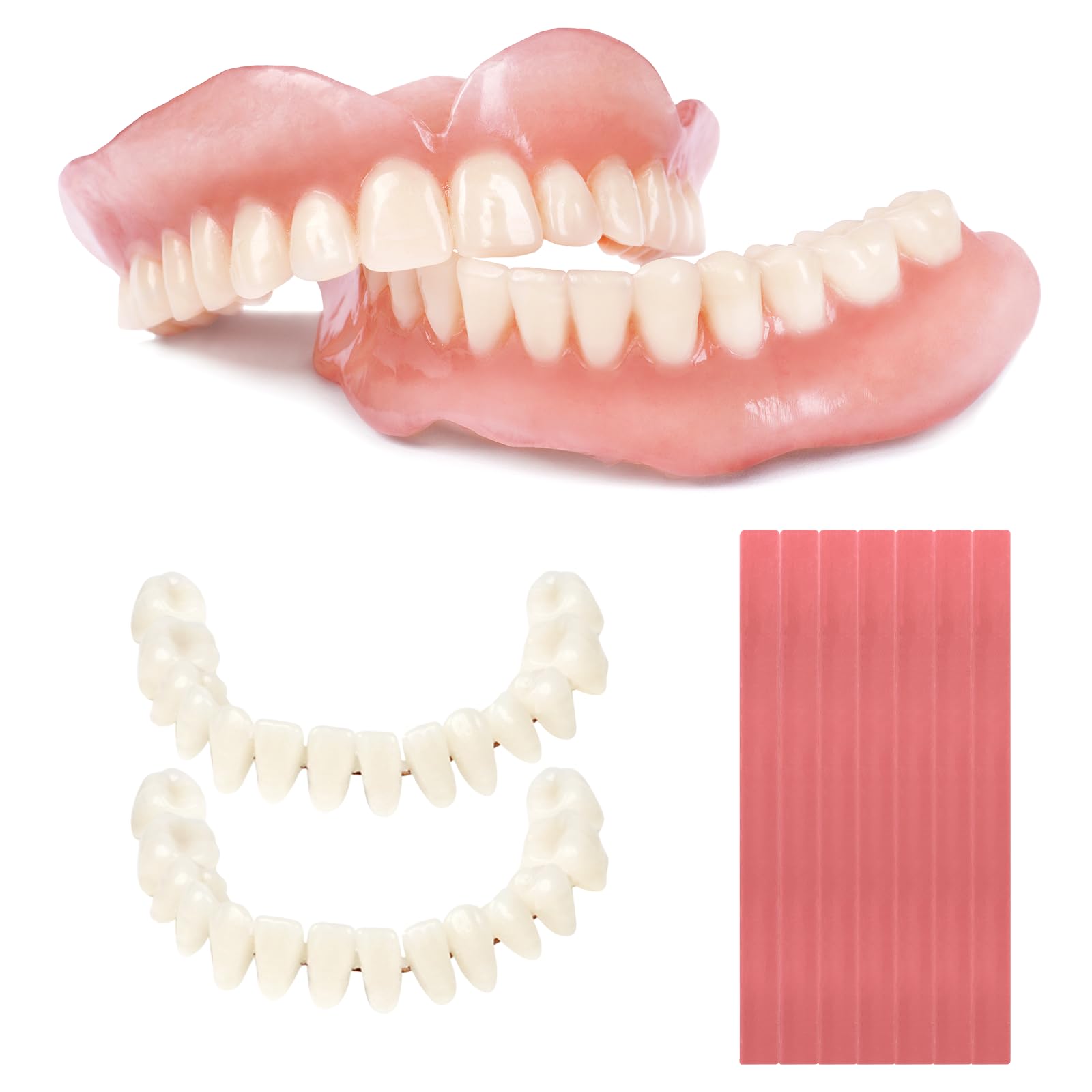 DIY dentures kit components laid out on a clean surface