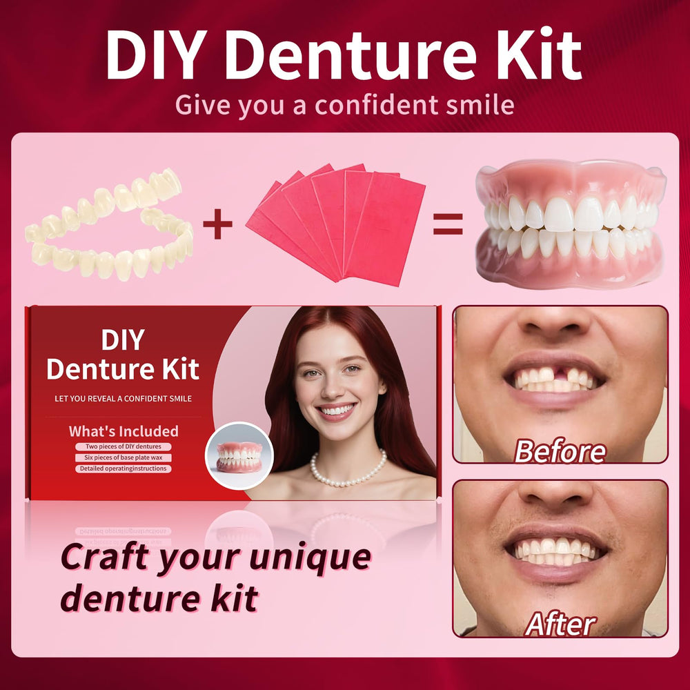 At-home denture kit components and resin teeth