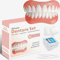 Dentures for women and men in soft silicone, upper and lower
