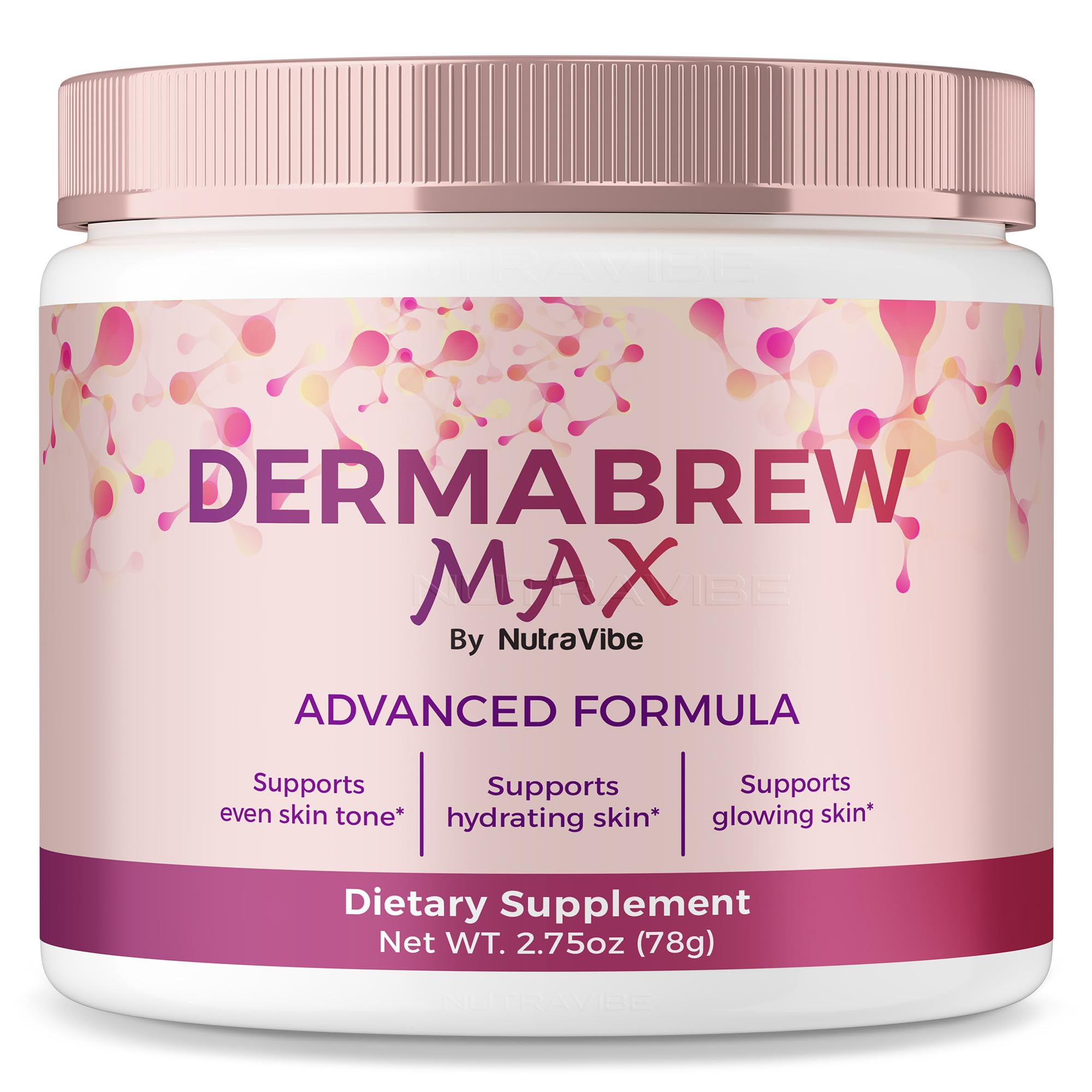 Front view of DermaBrew Max Powder packaging