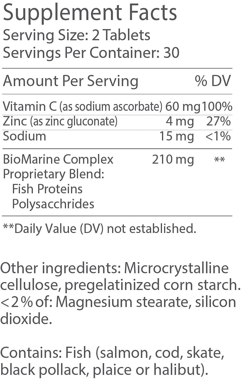 Vitamin C and zinc support in Derma One formula.