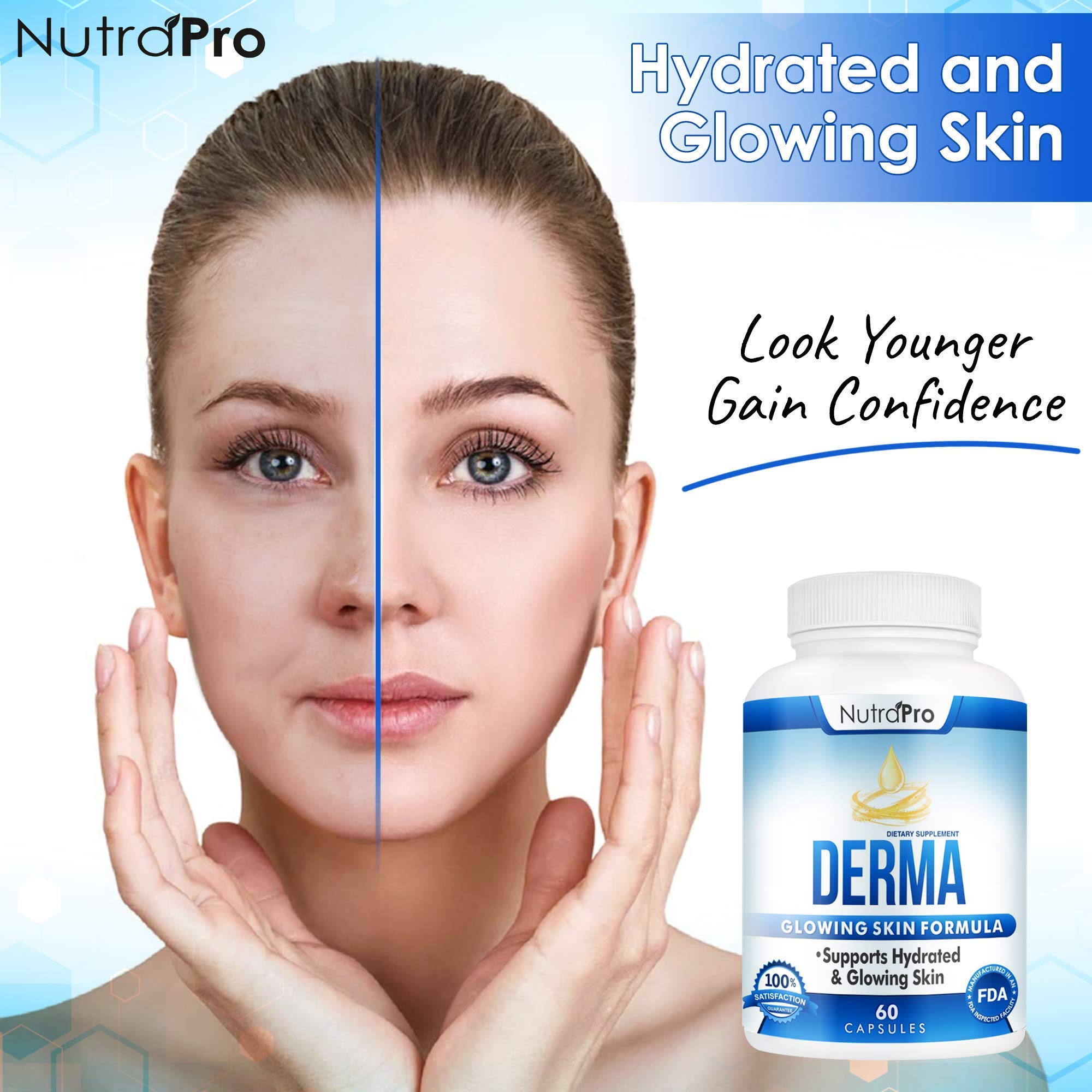 Graphic highlighting hydrated, glowing skin and reduced wrinkles
