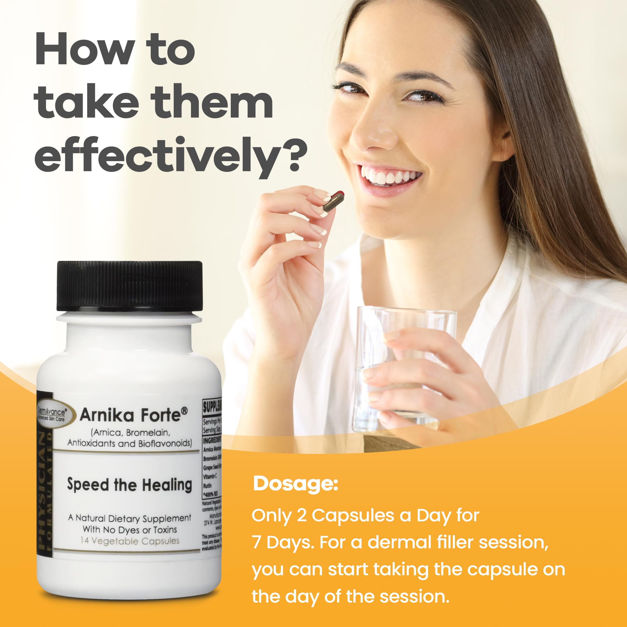 Bottled DermAvance Arnika Forte capsules arranged neatly