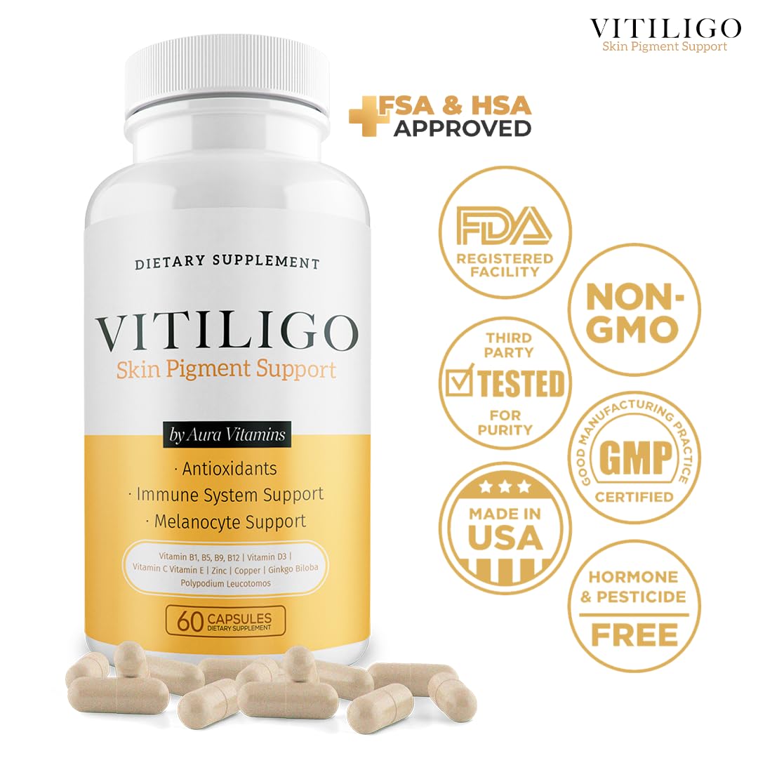 60-count bottle of Dermawonder Vitiligo Capsules on white background