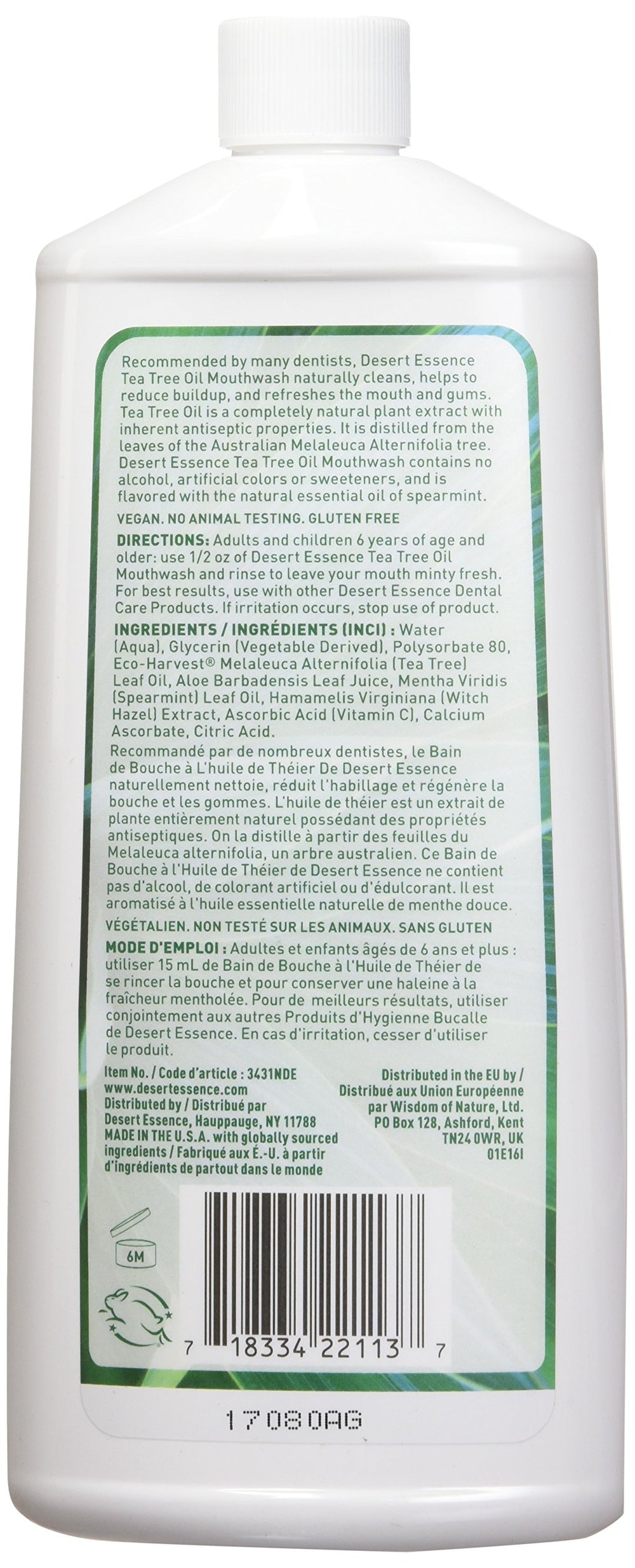 Back view of Desert Essence Tea Tree Mouthwash 16 oz 2-pack