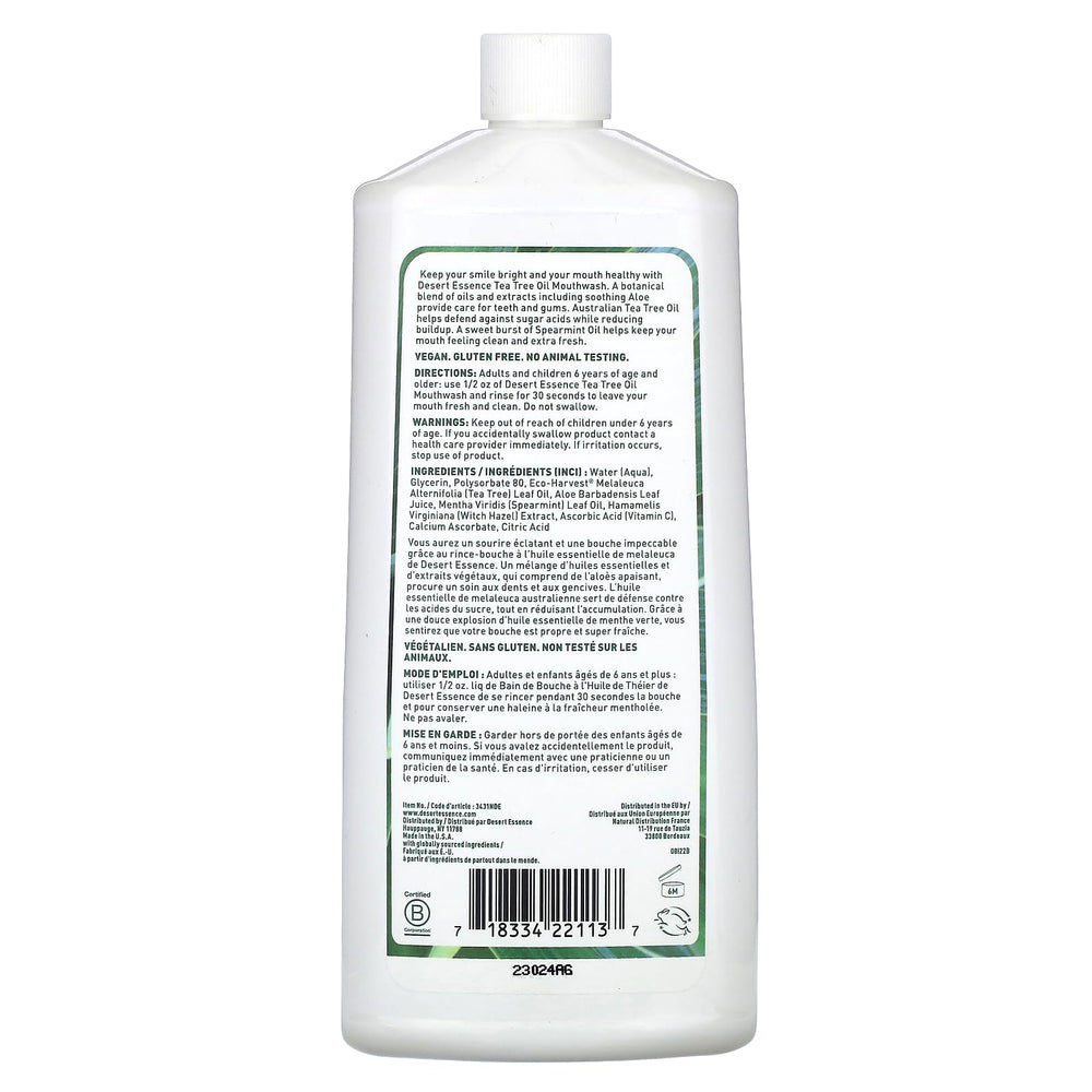 Label art for Desert Essence Tea Tree Mouthwash Spearmint