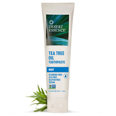 Mint toothpaste tube with Desert Essence branding