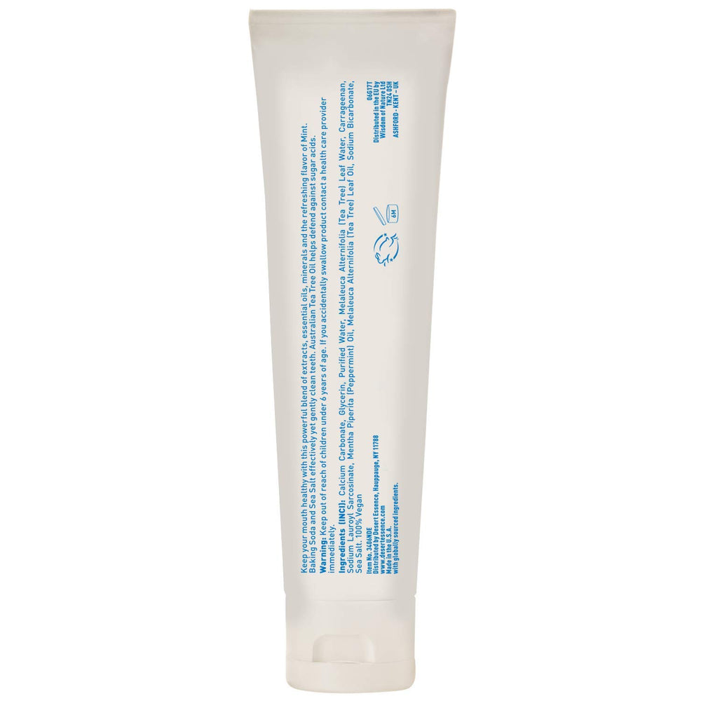 Close-up of Desert Essence Tea Tree Toothpaste mint flavor tube