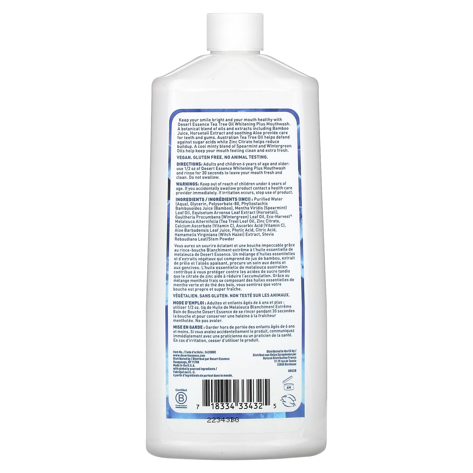 Desert Essence mouthwash label close-up Tea Tree Oil Whitening
