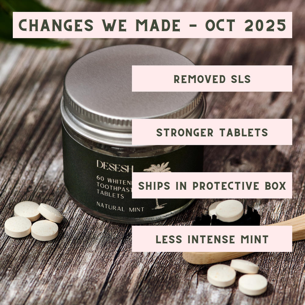 Reusable glass jar with metal lid for Desesh toothpaste tablets