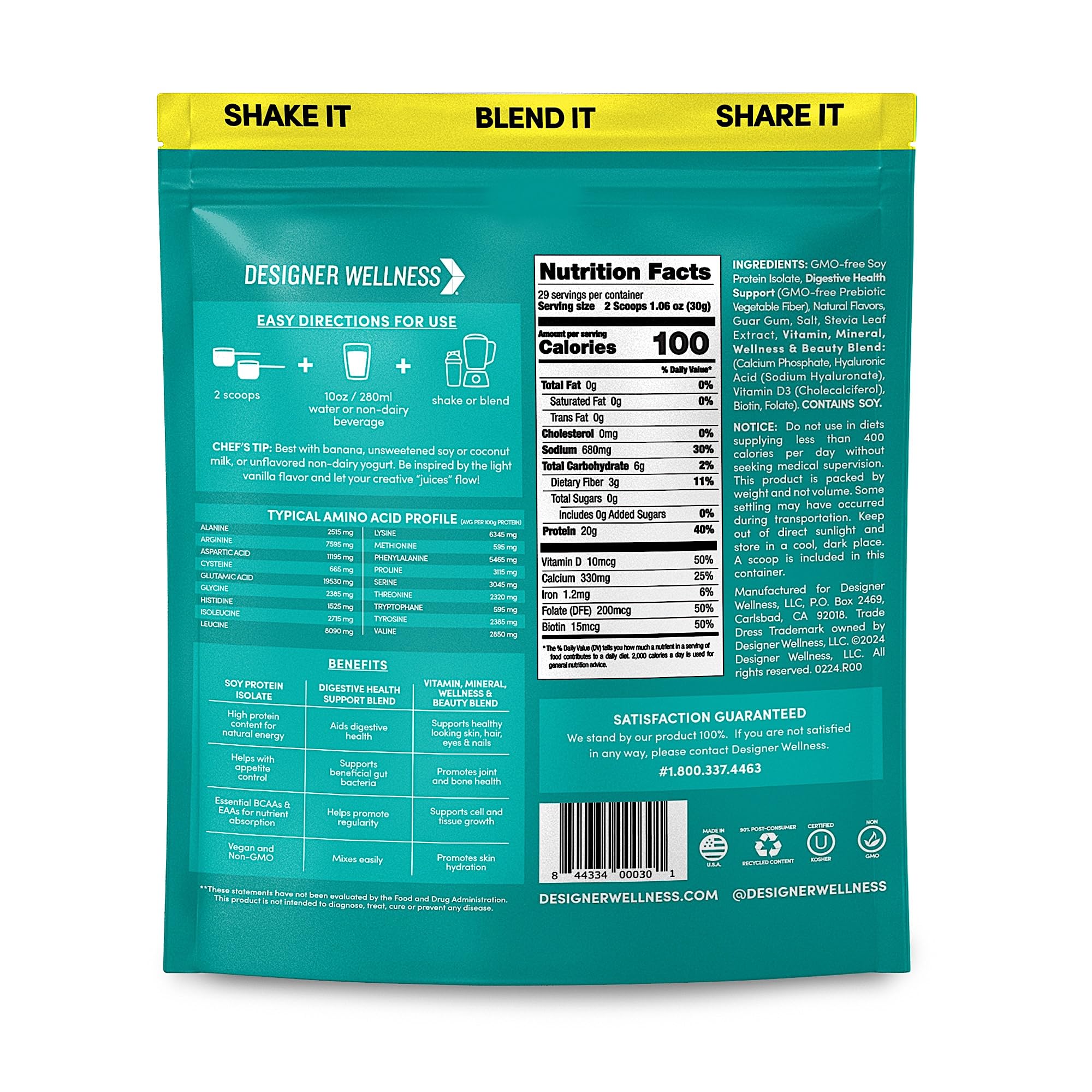Designer Wellness vanilla protein shake glass shows a smooth, sugar-free workout fuel