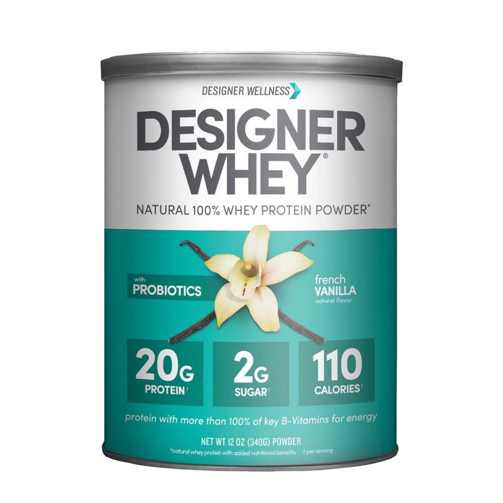 Designer Whey natural protein bottle shows a protein-packed post-workout option.