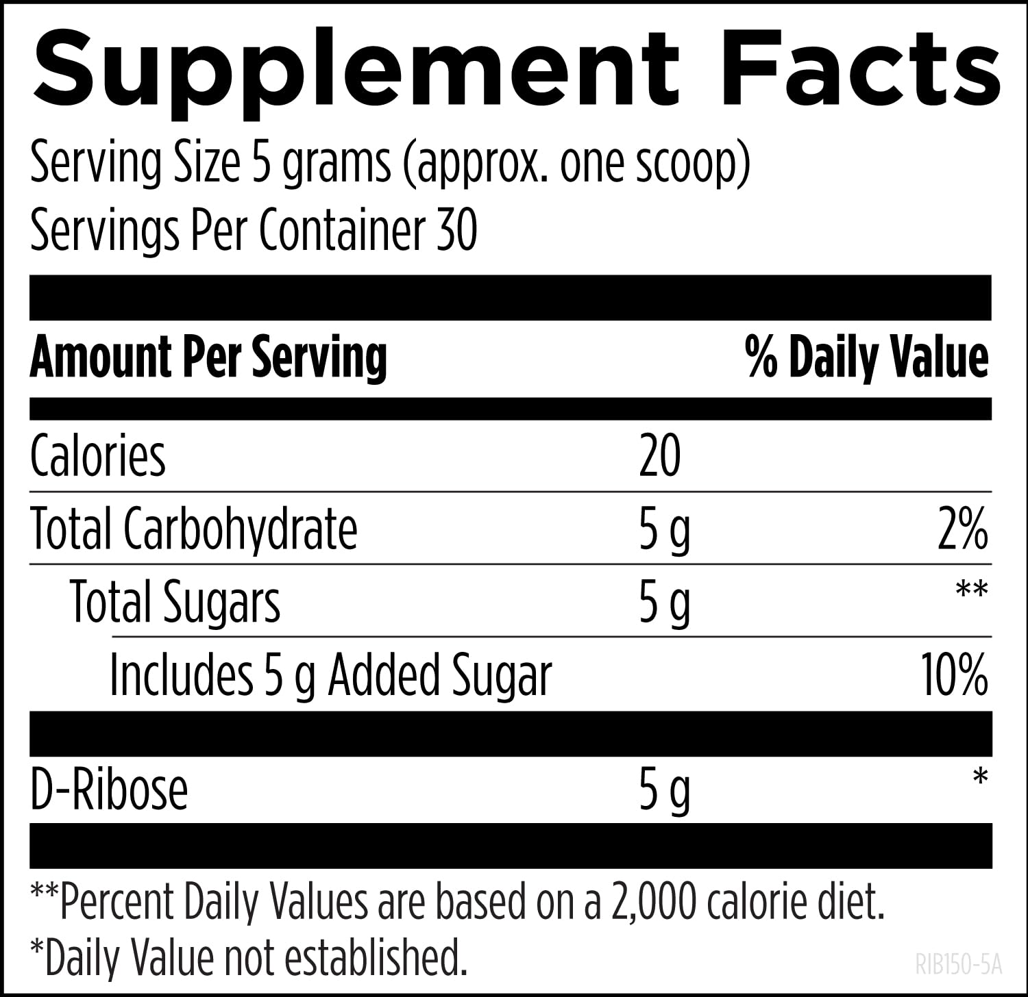 Designs for Health D-Ribose Powder packaging highlights Non-GMO and No Added Sugar