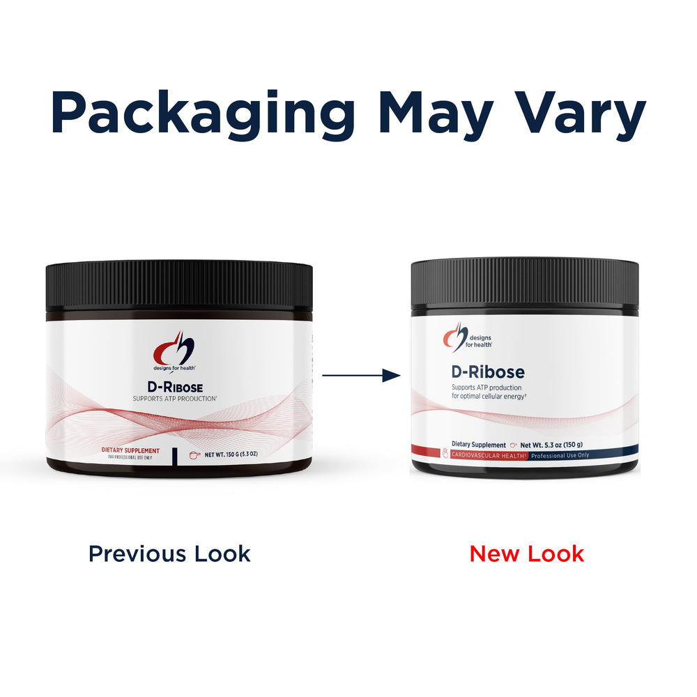 Designs for Health D-Ribose Powder measuring scoop beside jar for serving