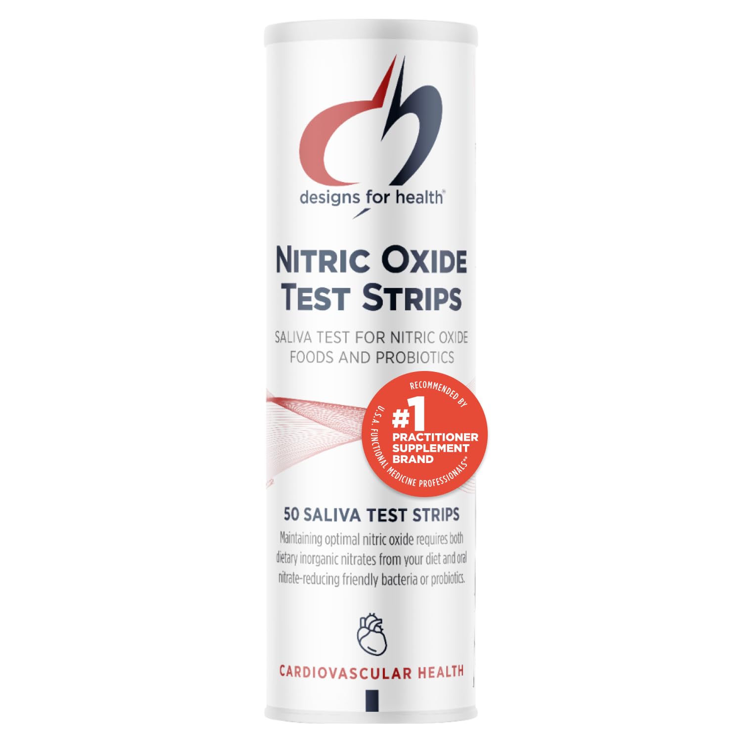 Designs for Health nitric oxide test strips packaging showcases a ready-to-use kit for quick health insights.
