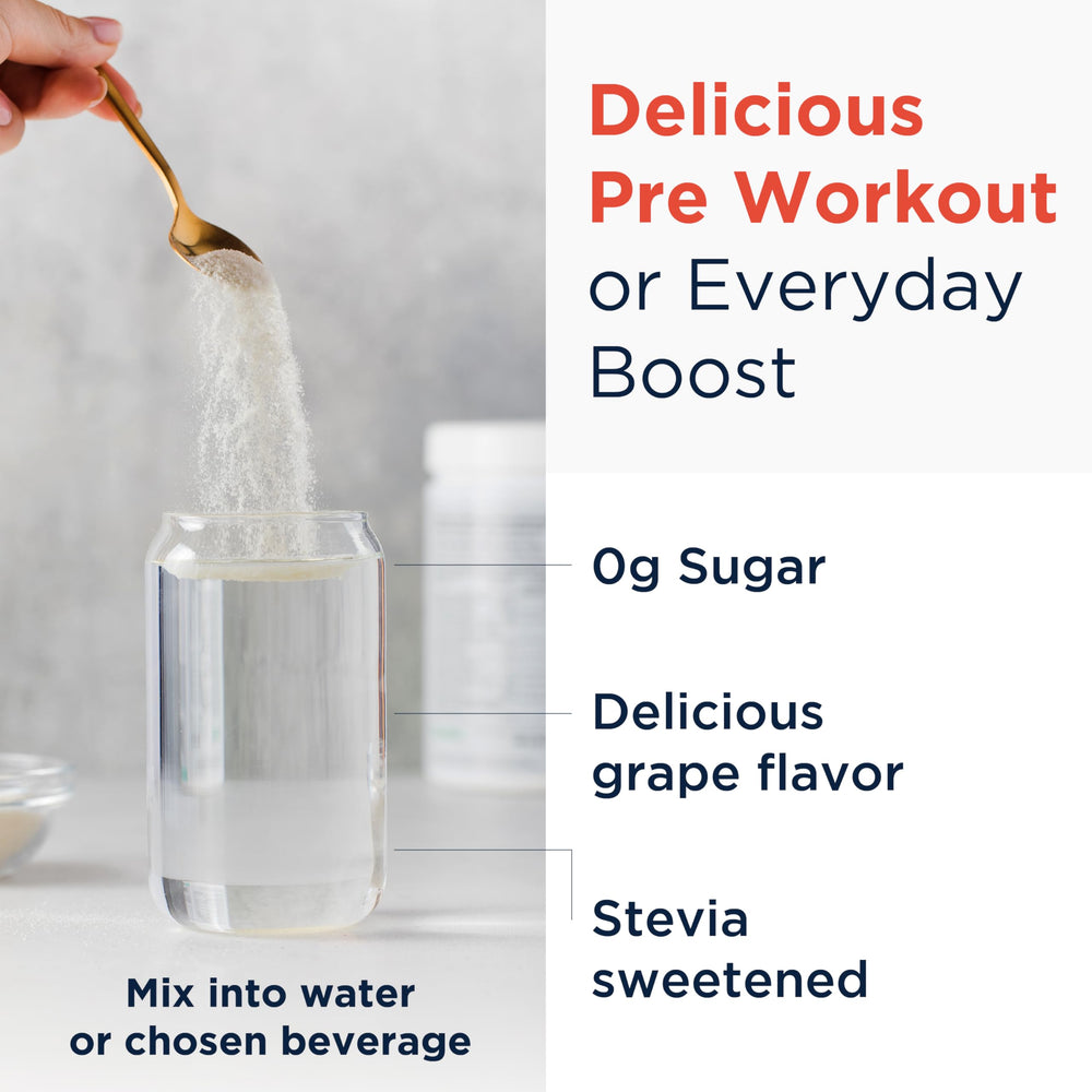 NOx Synergy powder scoop in water illustrating daily pre-workout mix.