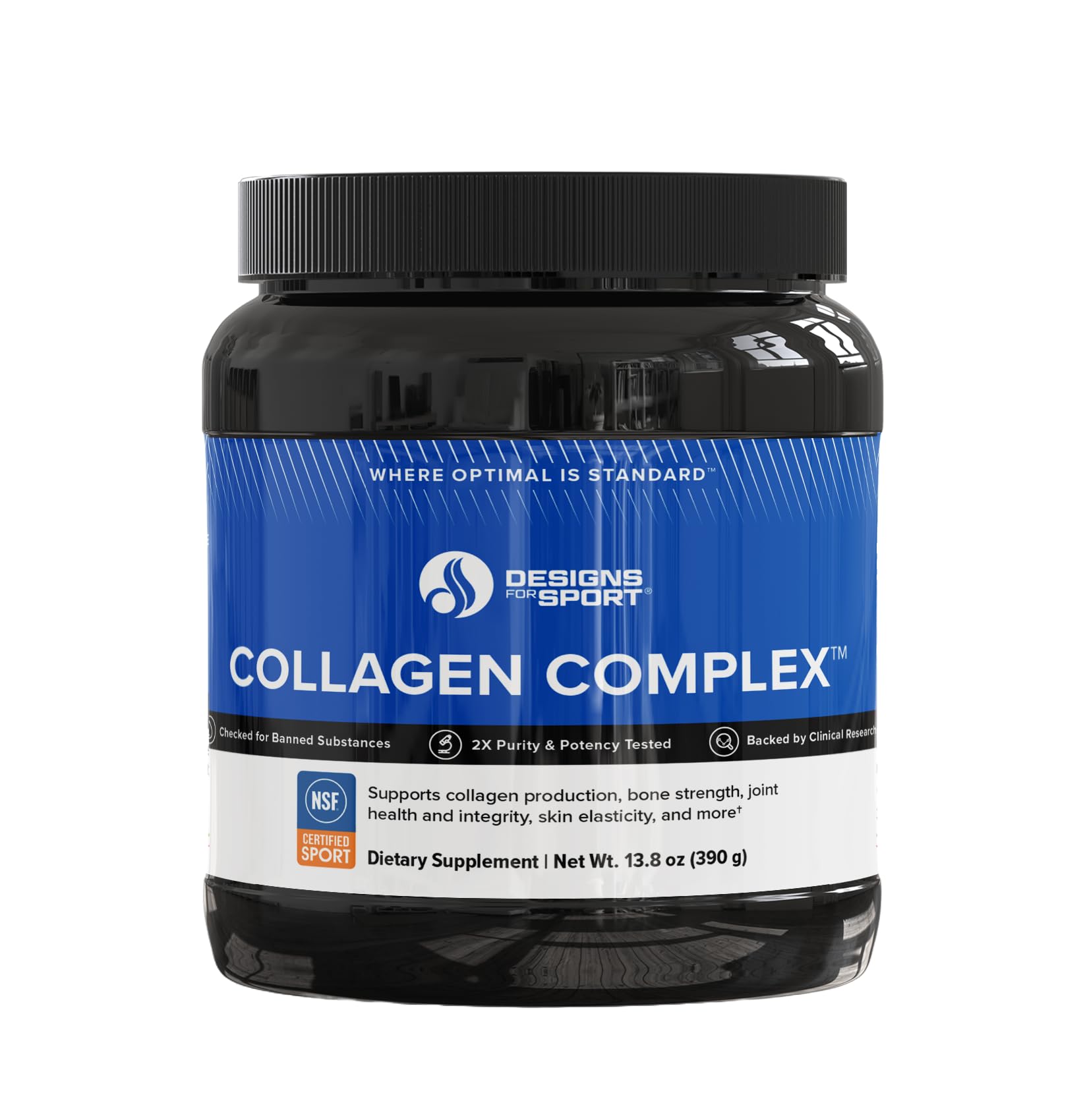 Front view of Designs for Sport Collagen Complex bottle