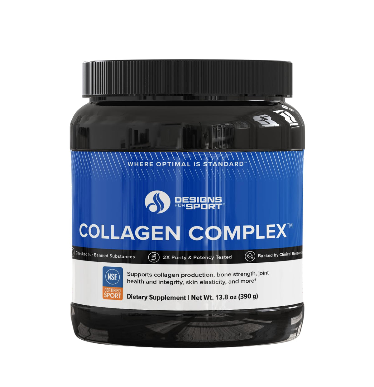 Front view of Designs for Sport Collagen Complex bottle