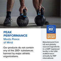 NSF Certified for Sport and GMP certification badges on packaging