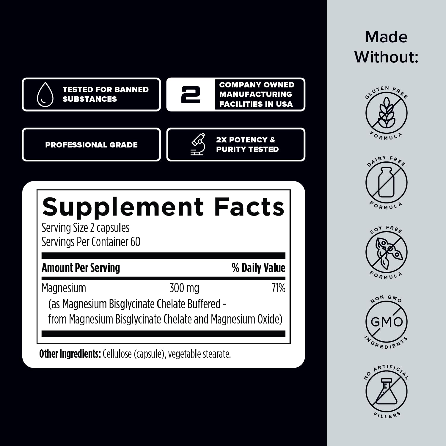 Label highlight: 150 mg elemental magnesium per capsule