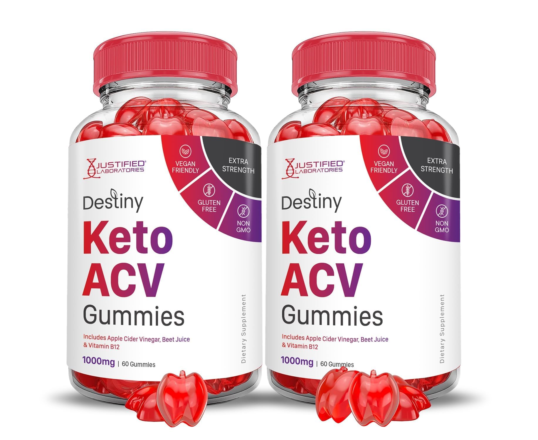 Justified Destiny Keto ACV Gummies 2-Pack bottle and label