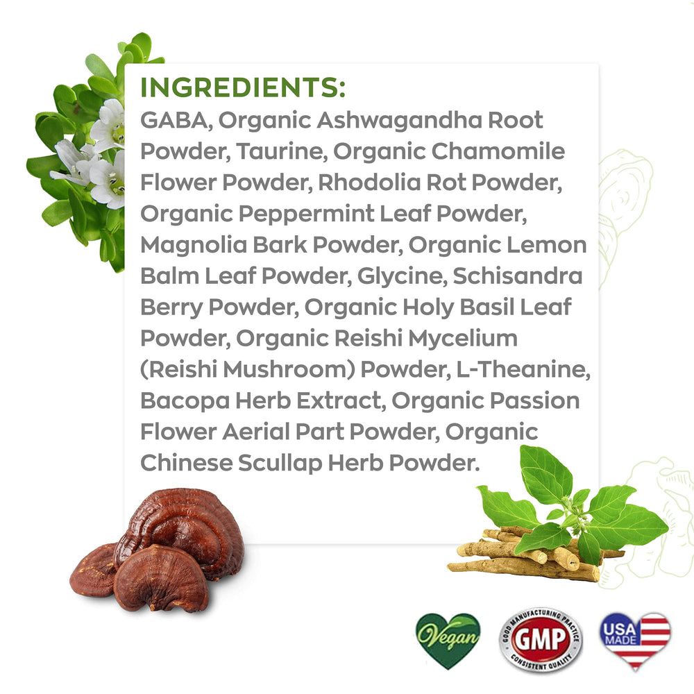 Label highlighting B Vitamins, Magnesium, Ashwagandha and L-Theanine