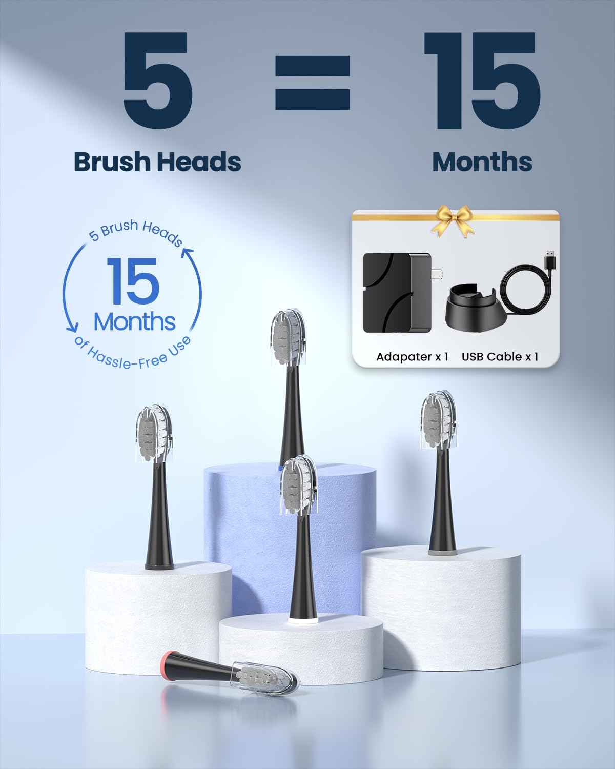 Detachable 500 ml water reservoir for the toothbrush