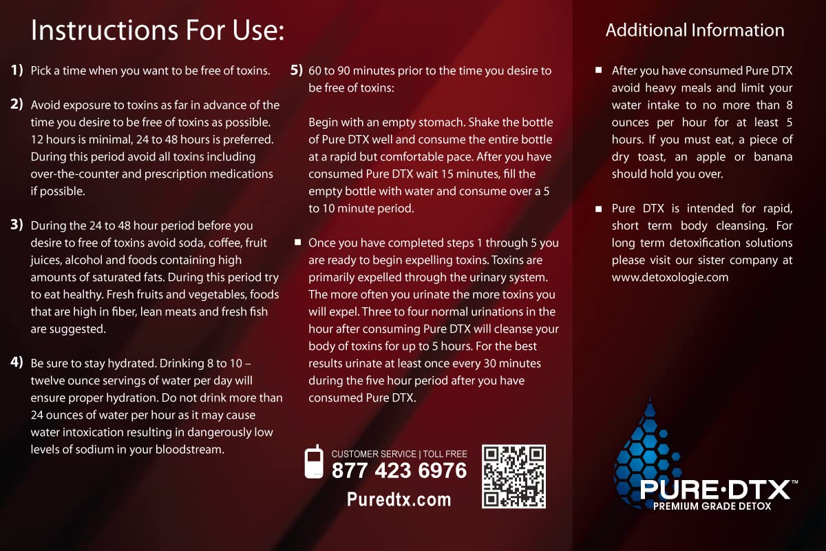 Usage directions for Detox Pure Neometrx same-day detox procedure